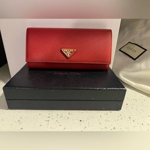 New Prada Large Saffiano Leather Wallet Red